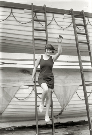 Photo showing: Hilda James -- September 1925. The British swimmer and Olympic medalist shipboard in New York Harbor.