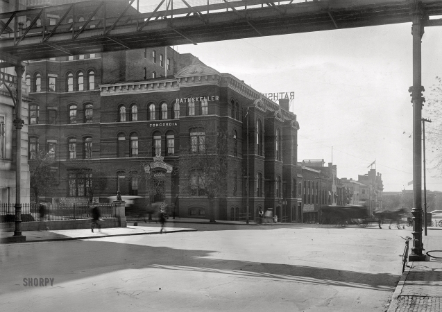 Photo showing: The Rathskeller -- Washington, D.C., circa 1901. Eighth Street N.W., with side view of Rathskeller/Concordia Hall.