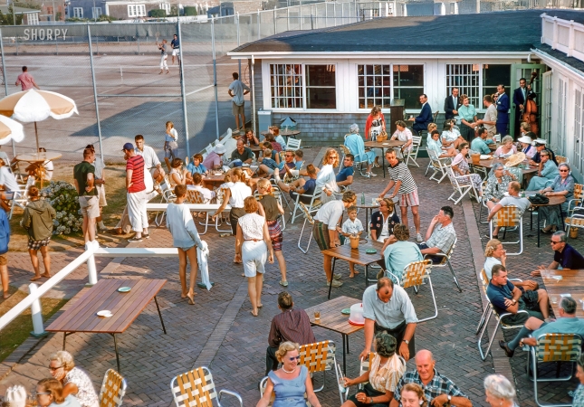 Photo showing: Our Kind of People -- September 1957. Nantucket, Massachusetts. Patio at Cliffside Beach Club.