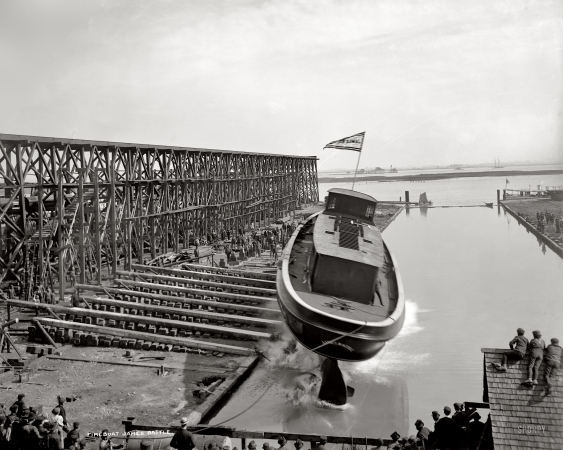 Photo showing: Flying Boat -- Launch of fire boat James Battle, Wyandotte, Michigan, October 13, 1900.