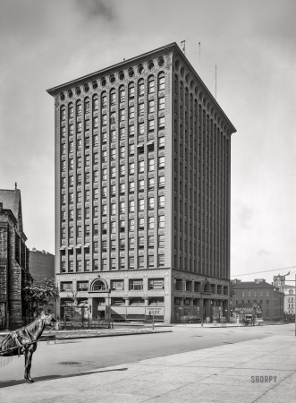 Photo showing: Prudential: 1900 -- Buffalo, New York. Prudential Building, Church and Pearl Streets.