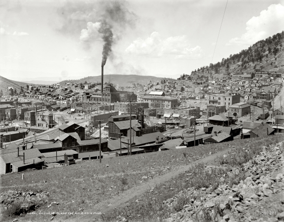 Photo showing: Boom Town -- Circa 1900. Victor, Colorado. Gold Coin Mine.