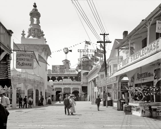 Photo showing: Strolling Coney -- August 1903. South end of Bowery, Coney Island, New York.