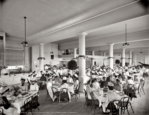 Photo showing: Girls Luncheon: 1906 -- Niagara Falls, New York. Employee dining room at the Shredded Wheat factory Natural Food Conservatory.