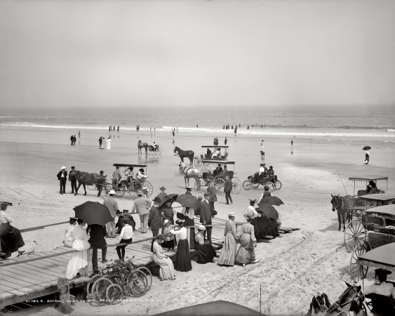 Photo showing: Shore Patrol -- Daytona Beach, Florida circa 1904. Bathing hour on the beach at Seabreeze.