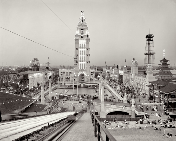 Photo showing: Twilight in Dreamland -- Coney Island, New York circa 1905.