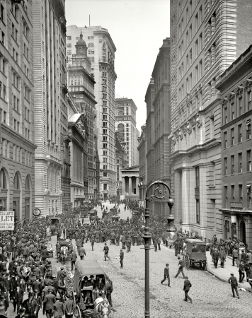 Photo showing: The Curb Market -- New York circa 1905. Broad Street exchange and curb brokers.