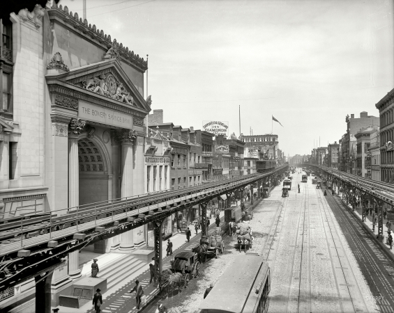 Photo showing: The Bowery -- The Third Avenue El, slicing through one of the Big Apple's seedier sections circa 1905.