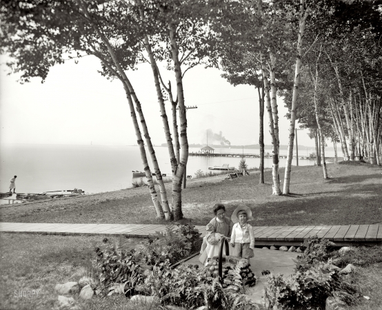 Photo showing: Wequetonsing -- Michigan, circa 1906. The birches and the bay.