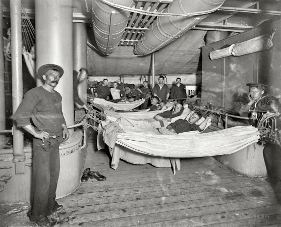 Photo showing: Hammocks on Deck: 1897 -- Aboard the U.S.S. Brooklyn.