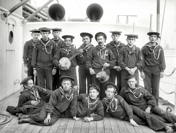 Photo showing: Single Seamen -- Bachelors' Glee Club, U.S.S. Maine, 1896.