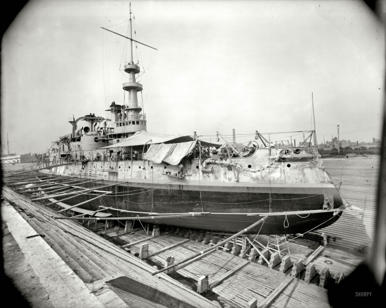 Photo showing: Shipshape: 1898 -- U.S.S. Massachusetts in dry dock.
