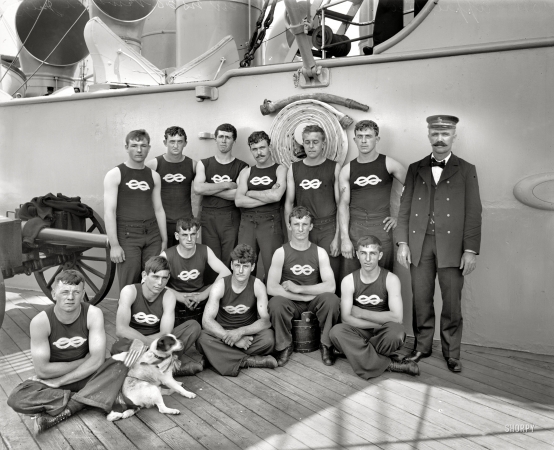 Photo showing: Knotty Gobs: 1899 -- July 3, 1899. U.S.S. New York, apprentice boat crew, anniversary of Battle of Santiago.