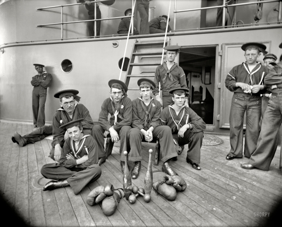 Photo showing: Athletes on Deck -- Circa 1897. U.S.S. Oregon - the athletes. 