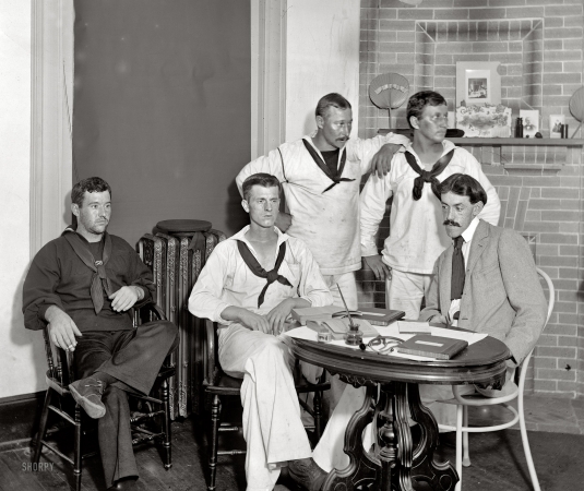 Photo showing: Now What Seems to Be the Trouble? -- New York circa 1900. A group of patients, Brooklyn Navy Yard hospital.