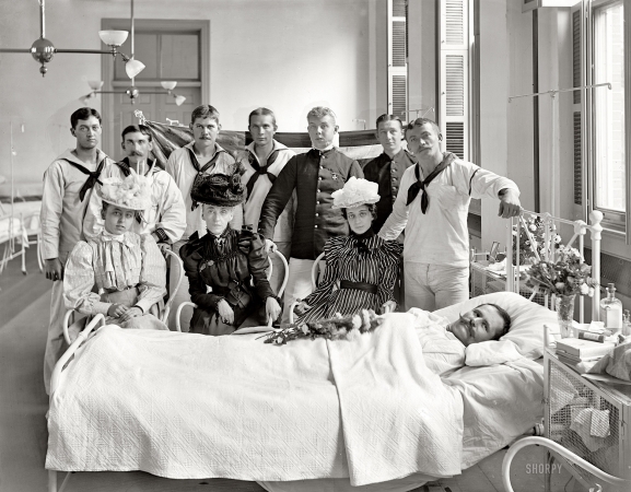 Photo showing: Visiting Hours -- New York circa 1900. Visiting a patient, Brooklyn Navy Yard hospital.