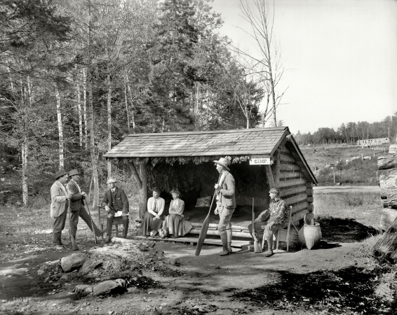 Photo showing: Roughing It -- An open camp in the Adirondacks. Upstate New York circa 1905.