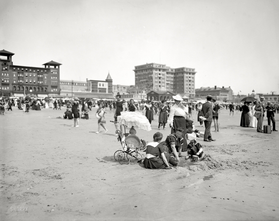 Photo showing: Beach Baby -- On the beach at Atlantic City, circa 1910.