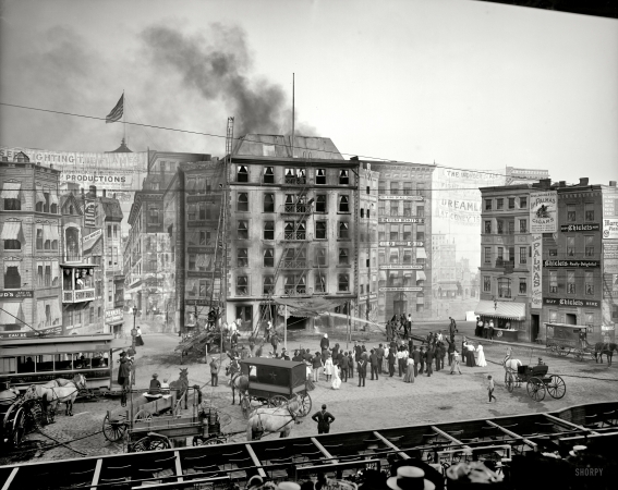 Photo showing: Help! Fire! Help! -- Coney Island, New York, circa 1905. An attraction called Fighting the Flames.