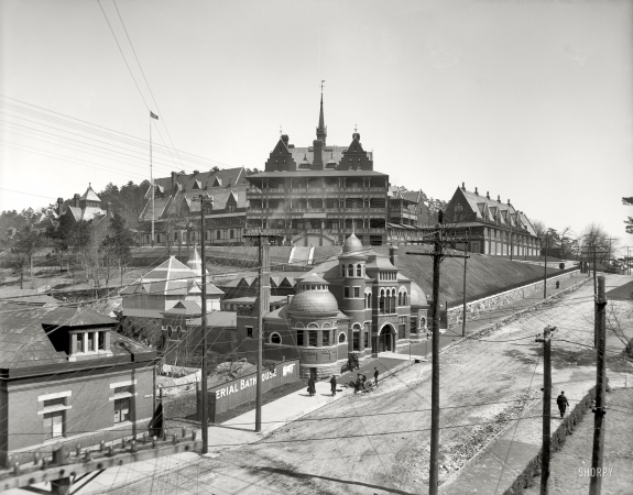 Photo showing: Hot Springs -- Hot Springs, Arkansas, circa 1908. Army and Navy General Hospital. Also, the Imperial Bath House on Reserve Ave.
