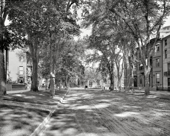 Photo showing: Portland, Maine: 1907 -- State Street, looking toward Longfellow monument.