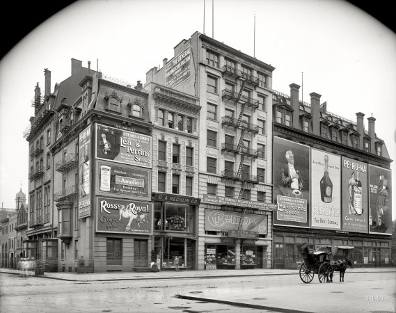 Photo showing: Fifth Avenue Billboards -- New York City circa 1903. The DPC showroom is at number 229.