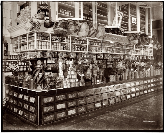 Photo showing: Well-Stocked Grocery -- Edw. Neumann grocery in Detroit's Broadway Market, circa 1910.