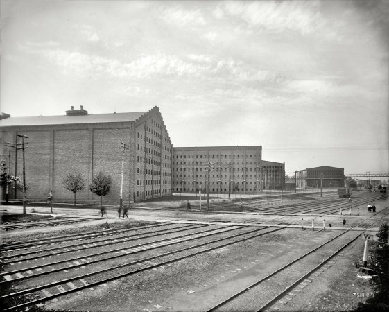Photo showing: Walkerville -- Walkerville, Ontario, circa 1900. Warehouses from R.R., Walker distillery.