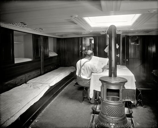 Photo showing: The Shipping News -- Circa 1900. Cabin of pilot boat No.2, New York.
