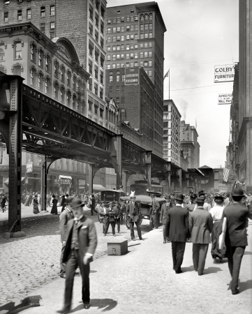 Photo showing: Along the El -- Chicago, circa 1907. Wabash Avenue and elevated tracks.