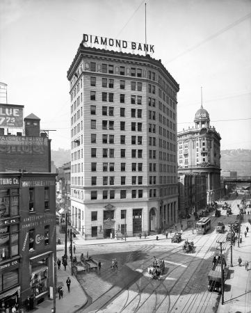 Photo showing: Pittsburgh Bank -- Pittsburgh, July 1909. Diamond Bank and Wabash Terminal.