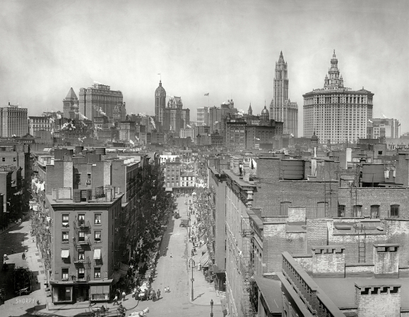 Photo showing: Manhattan Skyline: 1915 -- New York City from the  Manhattan Bridge.