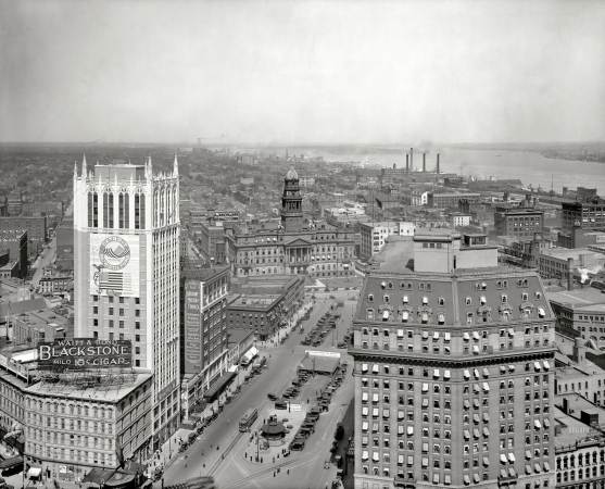 Photo showing: Every Miser Helps the Kaiser -- Detroit circa 1918. Belle Isle from the Dime Savings Bank.