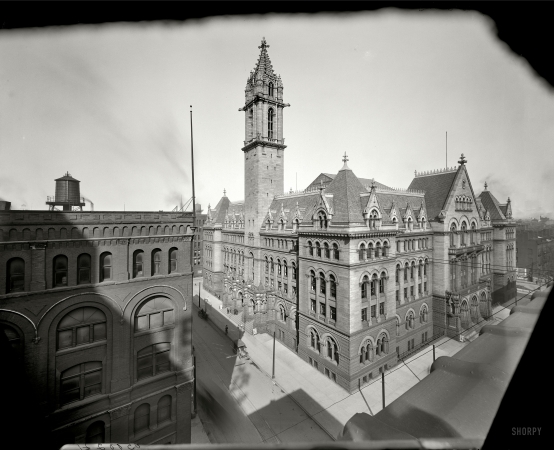 Photo showing: Buffalo P.O. -- On Ellicott Street, circa 1910.