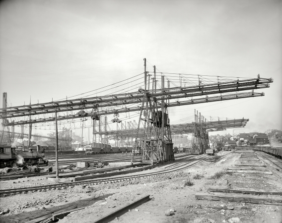 Photo showing: The Cranes of Cleveland -- Cleveland, Ohio, circa 1910. Brown hoist machines.