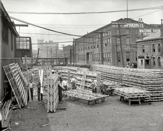 Photo showing: Dept. of Life Rafts -- July 10, 1912. Detroit Ship Building Co., life rafts dept.