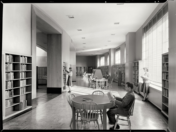 Photo showing: Light Reading -- January 21, 1941. Brooklyn Public Library, Prospect Park Plaza, New York. Popular Room.