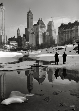 Photo showing: New York Winter -- February 1933. Manhattan's Savoy Plaza and Plaza hotels from Central Park.
