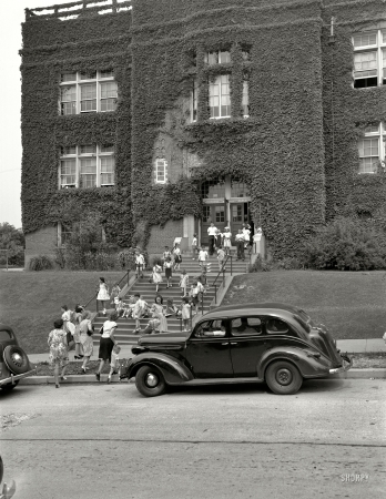 Photo showing: Randle Elementary -- Washington, D.C., circa 1940. Children leaving Randle School.