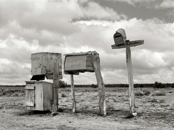 Photo showing: In-Boxes -- Mailboxes in Catron County, New Mexico, April 1940.