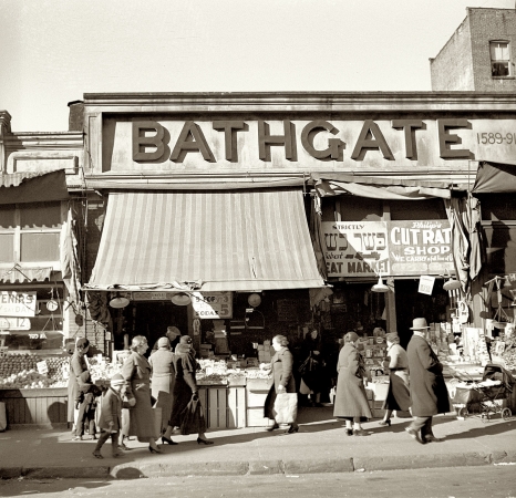 Photo showing: Cut Rate Bathgate -- December 1936. Bathgate Ave. in the Bronx, a section from which many of the New Jersey homesteaders have come.