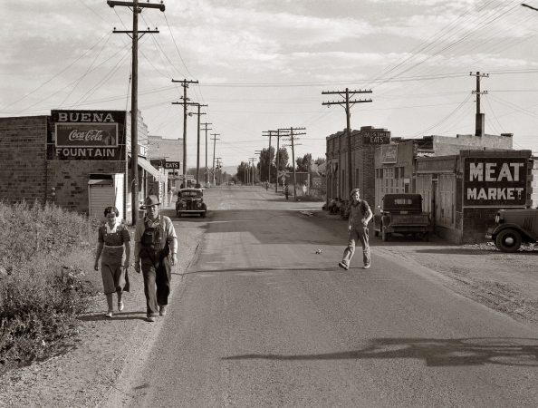 Photo showing: Downtown Buena -- August 1939, Buena, Washington. Yakima Valley small town whose
county ranks fifth in the United States in value of agricultural production.
