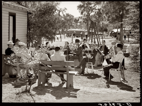 Photo showing: Come Blow Your Horn -- January 1941. Band composed of guests at a trailer park in Sarasota, Florida.
