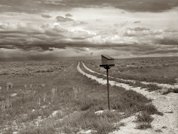 Photo showing: No Mail Today -- September 1941. Ranch mailbox near Farson, Wyoming. 