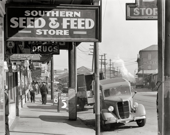Photo showing: Seed and Feed -- Waterfront in New Orleans. French market sidewalk scene.