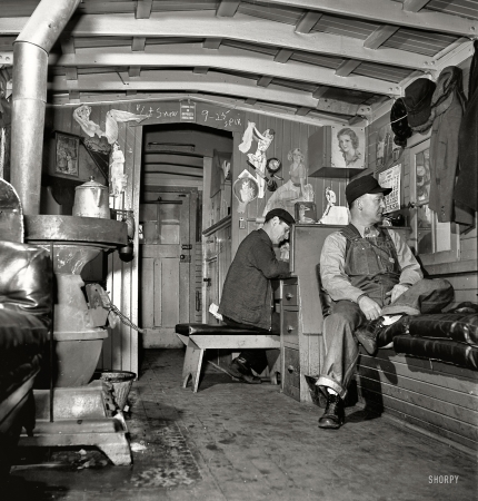 Photo showing: Caboose Quarters -- January 1943. Freight train operations on the Chicago and Northwestern Railroad between Chicago and Clinton, Iowa.