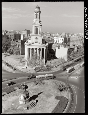 Photo showing: Thomas Circle -- National City Christian Church on Thomas Circle in Washington, D.C. December 1943.