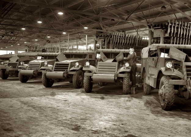 Photo showing: Mobilized: December 1941 -- New recruits for America's armies. Scout cars ready for delivery. White Motor Company, Cleveland, Ohio.