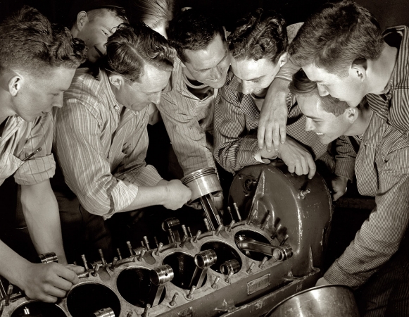 Photo showing: Aircraft Construction Class -- De Land, Florida, April 1942. High school students are learning the serious business of war production.