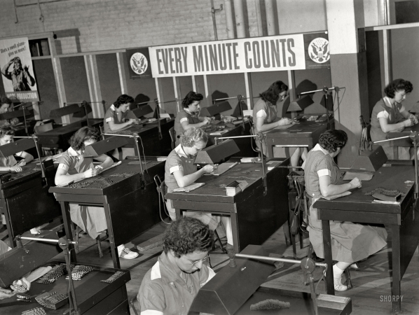 Photo showing: Every Minute Counts -- Chicago, August 1942. Inspecting drills, Republic Drill and Tool Co.